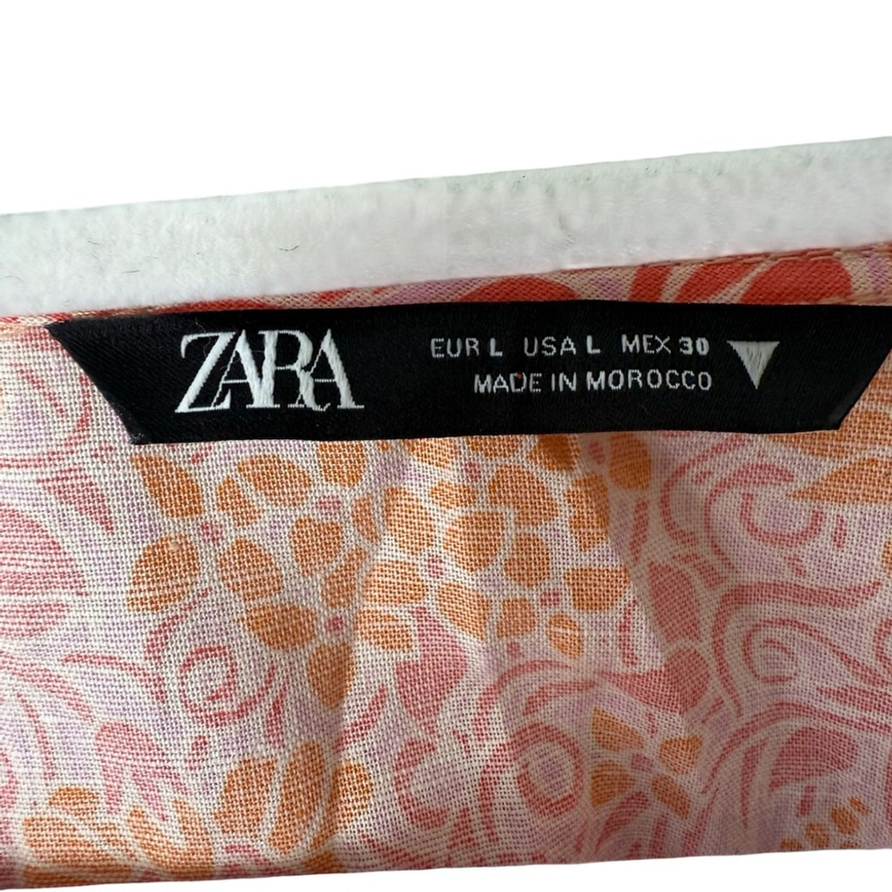 Zara Vibrant Pink and Orange Floral Blouse Size L Boho Cottagecore Chic Resort - Picture 3 of 9